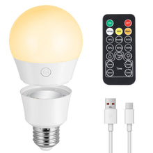 Carica l'immagine nel visualizzatore di Gallery, Lampadina LED E27, Lampadina Ricaricabile USB Con Telecomando Timer, Lampadine LED a Batteria con Dimmerabile a 3 Colori