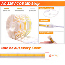 Carica l'immagine nel visualizzatore di Gallery, Striscia LED COB striscia LED 220V con interruttore IP65 impermeabile striscia luminosa super luminosa 360 LEDS/M nastro