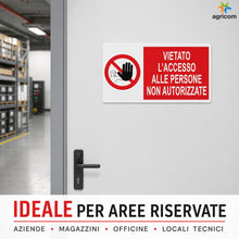 Carica l'immagine nel visualizzatore di Gallery, AGRICOM Cartello Divieto di Accesso – Vietato l’Accesso alle Persone Non Autorizzate | Kit 2 Cartelli 17 x 9,5 cm in Pol