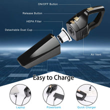 Carica l'immagine nel visualizzatore di Gallery, URAQT Aspirabriciole Senza Fili, Aspirapolvere Portatile Ricaricabile, 12V 120W 4.5k PA Multifunzione Aspirapolvere a Mano Potente, 30 Minuti di Lavoro USB, Bbuono per Casa/Auto/Ufficio