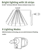 Carica l'immagine nel visualizzatore di Gallery, Dekofun Luci Albero di Natale 400 LED 2Mx16 Fili Mantello Luci Albero di Natalizie con Anello, 8 Modalità Luce Alberi di Natale a Cascata Impermeabile Catena Luminosa Natalizi per Interno Esterno