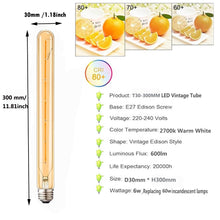 Carica l'immagine nel visualizzatore di Gallery, Lampadina LED Vintage E27 6W Filamento,E27 Tubo Lungo, 2700K Bianco Caldo, H300mm, 600lm, Non Dimmerabile,per Casa, Uffi