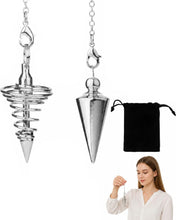 Carica l'immagine nel visualizzatore di Gallery, Pendolo Esoterico in Metallo Argento, 2 Pezzi con Custodia Morbida, Ideale per Radioestesia e Divinazione Tarocchi, Stru