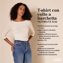 Carica l&#39;immagine nel visualizzatore di Gallery, Amazon Essentials T-Shirt con Scollo a Barchetta con Manica a 3/4 Aderente Donna, Nero, XL