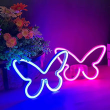 Carica l'immagine nel visualizzatore di Gallery, 2 pezzi di luce al neon a LED Insegne al neon a farfalla Luci notturne per la casa per la camera da letto dei bambini La