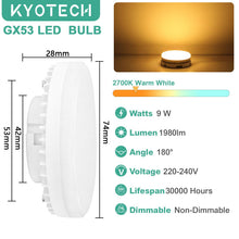 Carica l'immagine nel visualizzatore di Gallery, KYOTECH Lampadina LED GX53 Bianco Caldo 2700K, 9W Sostituisce 90W, 2 Pezzi