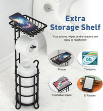 Carica l'immagine nel visualizzatore di Gallery, Porta carta igienica TreeLen da terra – Dispenser per rotoli di carta igienica con mensola – Stoccaggio per rotoli mega – Finitura nero opaco