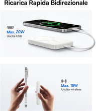 Carica l'immagine nel visualizzatore di Gallery, Power Bank 10000mAh, 20W Magnetico Wireless Ricarica Rapida Caricatore, Ultra Sottile Powerbank Type-C, Batterie esterne