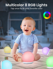 Carica l'immagine nel visualizzatore di Gallery, KOOFIT Luce Notturna Bambini, Lampada Notturna per Bambini con 8 Colori RGB e Timer, USB Ricaricabile Lampada da Comodin