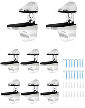 Carica l'immagine nel visualizzatore di Gallery, QWORK® 8 Pezzi Reggimensola Vetro, Staffe Regolabili Montaggio a Parete per Mensole Vetro/Legno Spessore 3-20 mm