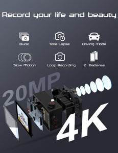 Apexcam 4K Action Cam 20MP Con Scheda di Memoria 64GB WiFi Sports Camera Ultra HD Telecamera subacquea 40M 170 ° Wide Angle 2.4G Telecomando Time Lapse 2x1050mAh Batterie