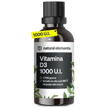 Carica l'immagine nel visualizzatore di Gallery, Vitamina D3 – 1000 I.U. per goccia – 50 ml (1750 gocce) – natural elements – In olio MCT di cocco – Integratore Vitamin 