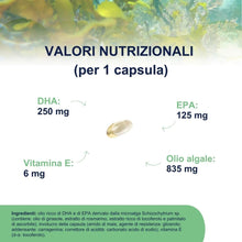 Carica l'immagine nel visualizzatore di Gallery, Omega 3 Vegan OMEGOR Veg - Omega3 Vegetale IFOS 5 Stelle e Vegan Society da Olio di Alghe con Vitamina E - 250mg DHA e 125mg EPA (60 Capsule)