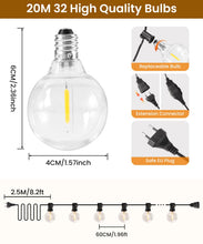 Carica l'immagine nel visualizzatore di Gallery, Rintea Catena Luminosa Esterno, 20M Luci da Esterno Giardino con 30+2 LED 0.6W Catene Lampadine 2700K Bianco Catena LED 