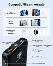 Carica l'immagine nel visualizzatore di Gallery, Power Bank 20000mAh PD3.0 QC4.0 22,5W Powerbank Ricarica Rapida, Ingresso e Uscita USB C Caricatore Portatile Powerbank Con Display LCD per Smartphone smartwatch ecc