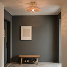 Carica l'immagine nel visualizzatore di Gallery, iDEGU Lampada da Soffitto Retrò in Rattan e Legno Stile Boho 30cm Lampadario a Sospensione Paralume Vintage Plafoniere I