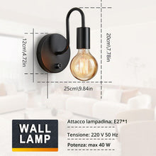 Carica l'immagine nel visualizzatore di Gallery, Lightess Applique da Parete Dimmerabile con Interruttore, Lampada da Parete Industriale Interno Vintage E27, Applique Il