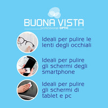 Carica l'immagine nel visualizzatore di Gallery, Buona Vista - Salviette Pulizia Occhiali - Con Formula Igienizzante - Speciale Materiale Antigraffio - Monouso - Formato