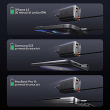 Carica l'immagine nel visualizzatore di Gallery, Mcdodo 67W Caricatore USB C con Cavo USB C Retrattile, Alimentatore USB C GaN Caricatore Veloce 3-Port 67W GaN Caricator