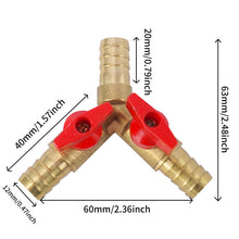 Carica l'immagine nel visualizzatore di Gallery, 2 pezzi 12mm 3 Vie in Ottone Valvola a Sfera Hose Barb