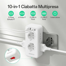 Carica l'immagine nel visualizzatore di Gallery, Presa Multipla with 6 Universal Sockets 10/16A ITA and Schuko, Multipresa da Parete with 2 USB A+2 USB C, Ciabatta Elett