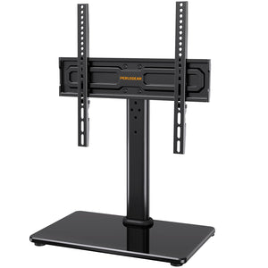 PERLEGEAR Supporto TV da Tavolo Girevole per TV da 24-60 Pollici Fino a 40 kg, Universale Supporto TV da Tavolo Regolabile in Altezza, Piedistallo TV con Base in Vetro Temperato Max VESA 400x400mm