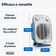 Carica l'immagine nel visualizzatore di Gallery, De'Longhi HFS50B20.AV Termoventilatore, Silenzioso e leggero, 3 livelli di potenza, ventilazione estiva, protezione antigoccia, maniglia, dispositivo di sicurezza, luce, protezione antigelo,Avio