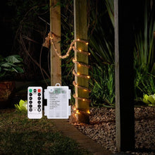 Carica l'immagine nel visualizzatore di Gallery, Corda luminosa in iuta 2M 6 mm 40 LED alimentata a batteria 8 modalità con telecomando, per giardinaggio campeggio fasci