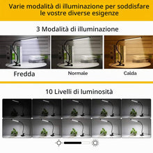Carica l'immagine nel visualizzatore di Gallery, Lampada Lettura Con Clip Luce Da Scrivania Led Con Pinza, 3 Modalità &amp; 10 Livelli Di Luminosità Con Caricatore Usb Fless