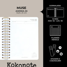 Carica l&#39;immagine nel visualizzatore di Gallery, Kokonote: Agenda Giornaliera 2024-2025 Misty Gray, Diario Scolastico A5 14,8x21 cm, Daily Planner 2024 2025 Muse, Agenda Universitaria 2024 2025, Diario scuola 2024 2025 superiori o medie