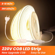 Carica l'immagine nel visualizzatore di Gallery, Striscia LED COB striscia LED 220V con interruttore IP65 impermeabile striscia luminosa super luminosa 360 LEDS/M nastro