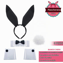 Carica l'immagine nel visualizzatore di Gallery, Set costume da coniglietto da donna, con orecchie da coniglio, fascia per capelli, collare, papillon, polsini e coda da 