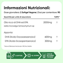 Carica l'immagine nel visualizzatore di Gallery, Omega 3 Vegan 90 Softgel, 2000mg, 600mg DHA, 300mg EPA, da Olio Algale