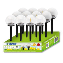 Carica l'immagine nel visualizzatore di Gallery, Velamp Joy Picchetto Solare LED Ø10 cm – Luce Calda 3000 K Effetto Filamento, IP44, Ricarica Automatica, Struttura Nera 