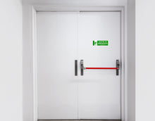 Carica l'immagine nel visualizzatore di Gallery, 2 Adesivi USCITA DI EMERGENZA, Mis: 30x10 cm, in PVC Morbido, laminato anti UV, Cartello uscita di sicurezza, in Italian