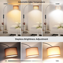 Carica l'immagine nel visualizzatore di Gallery, ANTENLICHT AURA Lampada ad Arco con Telecomando | Lampada da Terra Regolabile per Salotto | Include LED E27 + Paralume in Tessuto Marrone 33 cm | Design Argentato Vintage per Camera, Hotel