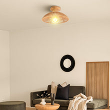 Carica l'immagine nel visualizzatore di Gallery, iDEGU Lampada da Soffitto Retrò in Rattan e Legno Stile Boho 30cm Lampadario a Sospensione Paralume Vintage Plafoniere I
