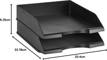Carica l'immagine nel visualizzatore di Gallery, Amazon Basics Rettangolare Fogli Ripiano portacorrispondenza da scrivania, per ufficio, impilabile, confezione da 2, Formato per Fogli A4, 33.8 x 25.4 x 6.4 cm, Nero