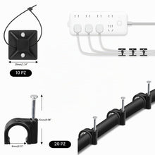 Carica l'immagine nel visualizzatore di Gallery, SOULWIT Kit gestione cavi, 4 guaine per cavi, 37 clip, 7 supporti per cavi, 10 attacchi a zip, 20 fissatori con chiodi, 