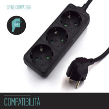 Carica l'immagine nel visualizzatore di Gallery, Multipresa Compatta a 3 Posti, Ciabatta Elettrica con 3 Schuko/Tedesche - Spina Schuko/Tedesca- Potenza 250V/2500W - Cav