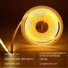 Carica l'immagine nel visualizzatore di Gallery, HOTUT Striscia LED COB 4 Metri, Alta Luminosità 360 LED/M, Dimmerabile, Bianco Caldo, CRI>90, Luce per Bar, Feste, TV De