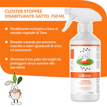 Carica l'immagine nel visualizzatore di Gallery, CLOSTER STOPPEE - Disabituante Gatti 750 ML - Spray Disabituante per Gatti vegetale a Base di Timo - Dissuasore per Gatti per Interni ed Esterni - deterrente per Gatti agisce in Modo 100% Naturale