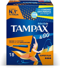 Carica l'immagine nel visualizzatore di Gallery, Tampax &amp; Go Super Plus, 18 Assorbenti Interni con Applicatore in Plastica