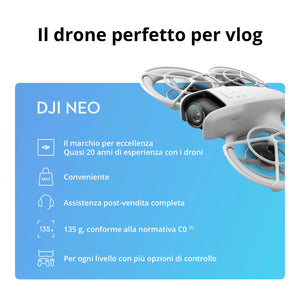 DJI Neo, mini drone con fotocamera UHD 4K per adulti, 135g drone follow me che mi segue, decollo dalla mano, tracciamento IA del soggetto, QuickShot, video stabilizzati, (senza radiocomando)