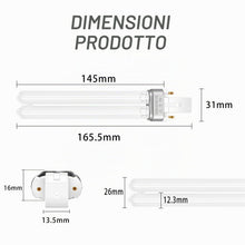 Carica l'immagine nel visualizzatore di Gallery, Lampada di Disinfezione UV G23 2-PIN 9W(165.5mm)Lampadina di Disinfezione UVC Compatta Filtro di Disinfezione UV Tubolar