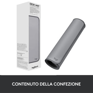 Logitech Desk Mat - Studio Series, Multifunzione, Tappetino per Mouse Esteso, Protezione Scrivania da Ufficio con Base in Gomma, Resistente ai Versamenti - Grigio