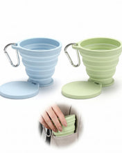 Carica l'immagine nel visualizzatore di Gallery, Tazza Pieghevole Silicone 2x 180ml, Set Blu/Verde con Coperchio Anti-Goccia, BPA-free Riutilizzabile, Ideale per Viaggi,