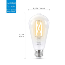 Carica l'immagine nel visualizzatore di Gallery, WiZ Lampadina Edison Smart LED WiFi, Luce Bianca da Calda a Fredda, Filamento, E27, equivalente a 60W, Tecnologia SpaceS