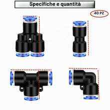 Carica l'immagine nel visualizzatore di Gallery, 40 pezzi di fissaggio rapido Air Push da 6 mm, connettori pneumatici, splitter/angoli/raccordi a T, kit per tubi dell'ar