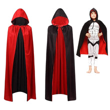 Carica l&#39;immagine nel visualizzatore di Gallery, Mantello per costume di Halloween, mantello da vampiro con cappuccio, mantello con cappuccio reversibile nero rosso, mantello con cappuccio per bambini e adulti di Halloween (90 cm)
